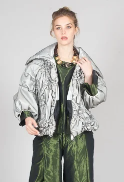 Netted Puffer Coat in Beige