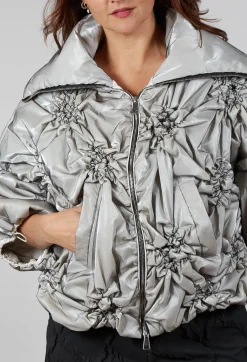 Netted Puffer Coat in Beige