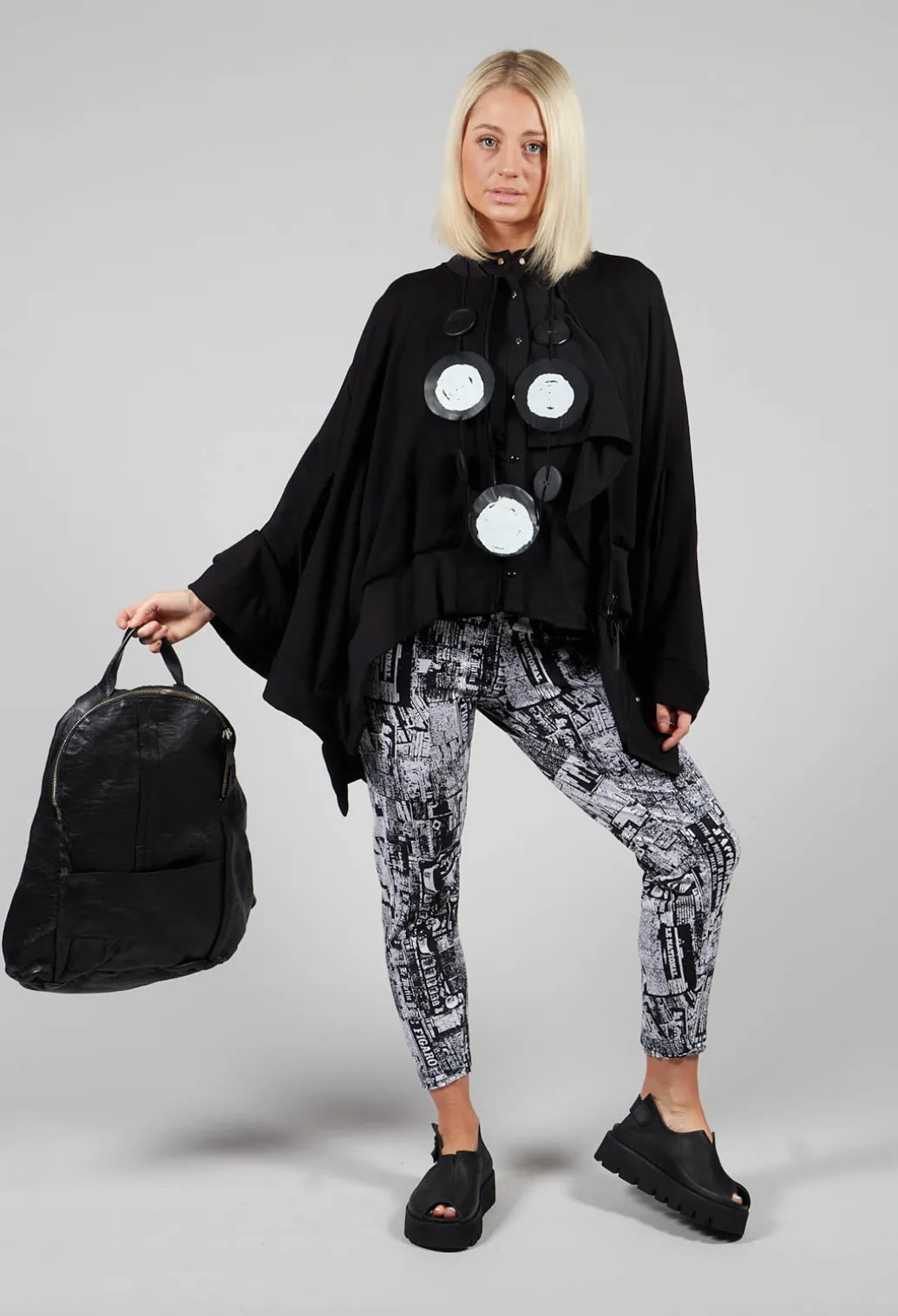 Newspaper Print Leggings in Black