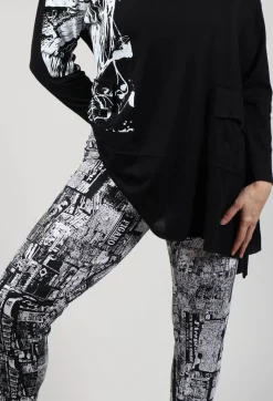 Newspaper Print Leggings in Black