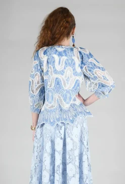 Omaley Embroidered Top in Bleu and Petr