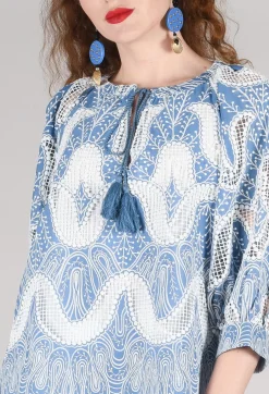 Omaley Embroidered Top in Bleu and Petr