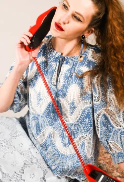 Omaley Embroidered Top in Bleu and Petr