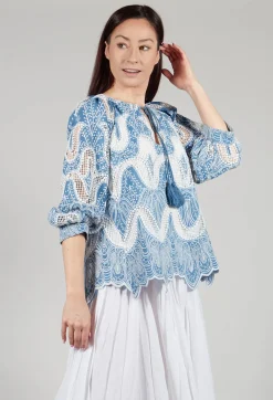 Omaley Embroidered Top in Bleu and Petr