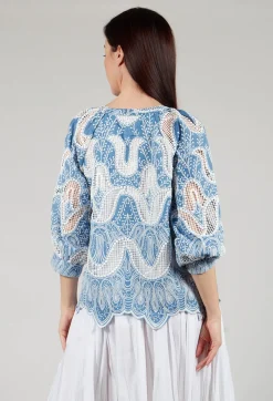 Omaley Embroidered Top in Bleu and Petr