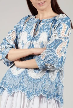 Omaley Embroidered Top in Bleu and Petr