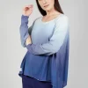 Ombre Knitted Top with Asymmetric Hem in Azur Print