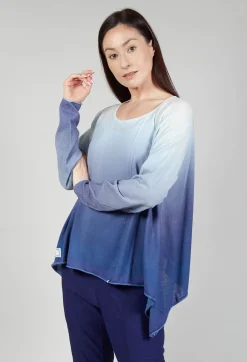 Ombre Knitted Top with Asymmetric Hem in Azur Print