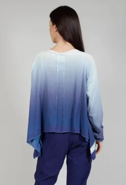 Ombre Knitted Top with Asymmetric Hem in Azur Print
