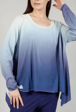 Ombre Knitted Top with Asymmetric Hem in Azur Print