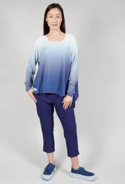 Ombre Knitted Top with Asymmetric Hem in Azur Print