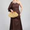 One Shoulder Ruched Dress in Chocolate