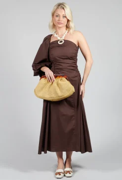One Shoulder Ruched Dress in Chocolate