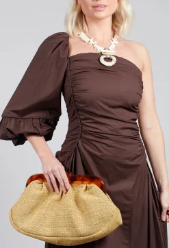 One Shoulder Ruched Dress in Chocolate