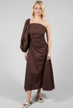 One Shoulder Ruched Dress in Chocolate