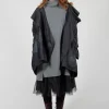 Open Collar Coat with Print in Black