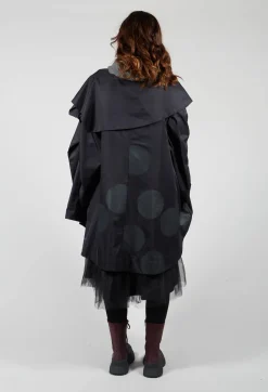 Open Collar Coat with Print in Black