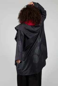 Open Collar Coat with Print in Black