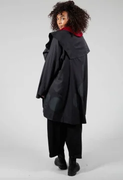 Open Collar Coat with Print in Black