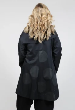 Open Collar Coat with Print in Black