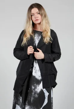 Open Collar Jacket with Hemline Feature in Black