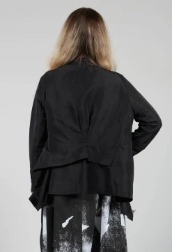 Open Collar Jacket with Hemline Feature in Black