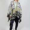 Open Front Cape in Beige and Navy Pattern
