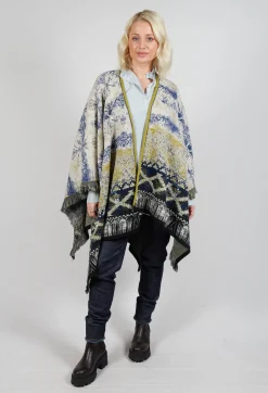 Open Front Cape in Beige and Navy Pattern