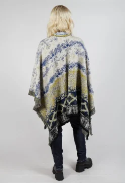 Open Front Cape in Beige and Navy Pattern
