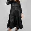 Open Neck Quilted Feature Dress in Black