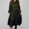 Open Neck Quilted Feature Dress in Khaki