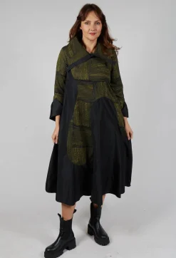 Open Neck Quilted Feature Dress in Khaki