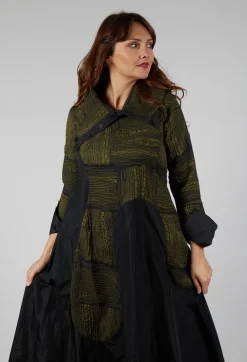 Open Neck Quilted Feature Dress in Khaki