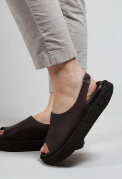 Open Toe Sling Back Shoes in Chocolate