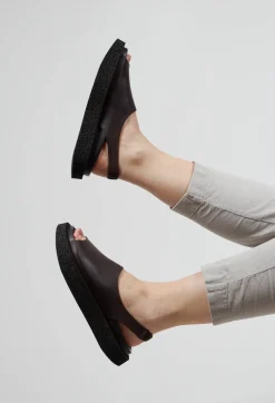 Open Toe Sling Back Shoes in Chocolate