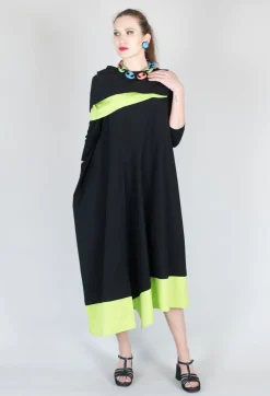 OPLI Dress in Black Light Green
