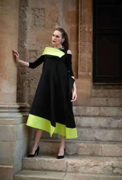OPLI Dress in Black Light Green