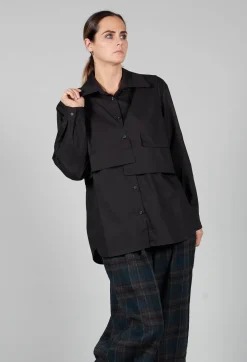Overlay Buttoned Long Sleeve Shirt in Black