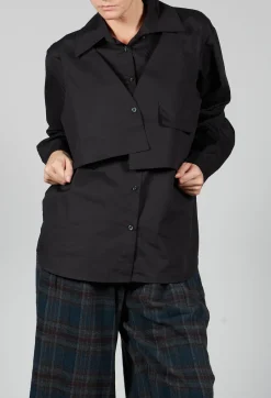 Overlay Buttoned Long Sleeve Shirt in Black