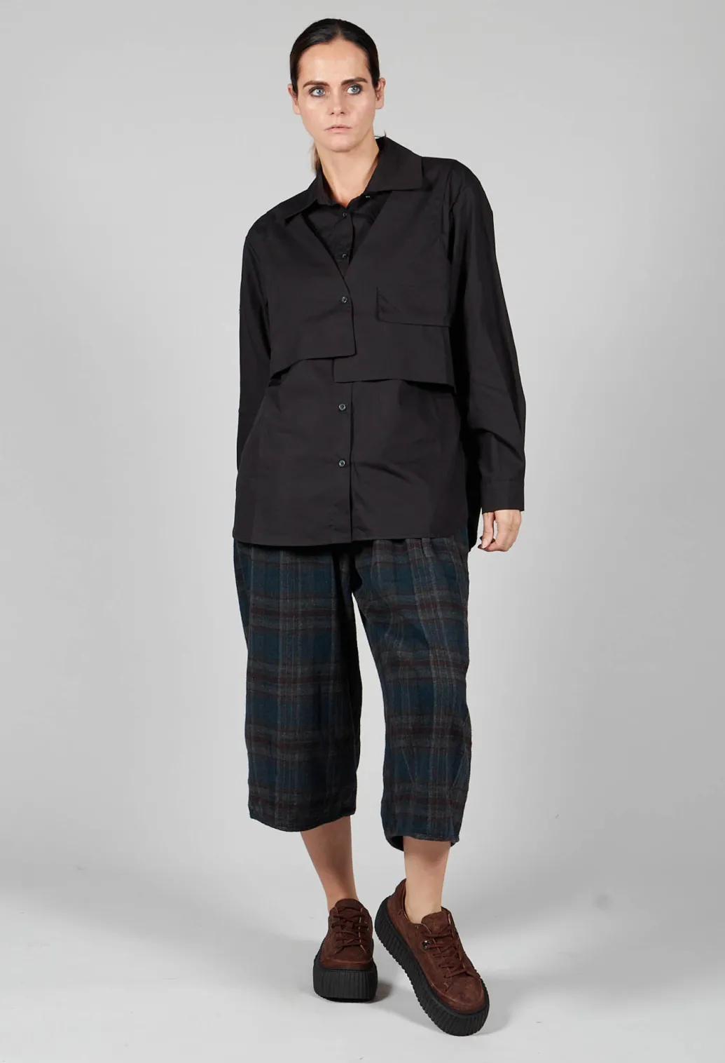 Overlay Buttoned Long Sleeve Shirt in Black