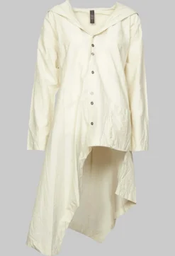 Oversized Hooded Istu Tunic in White Clay