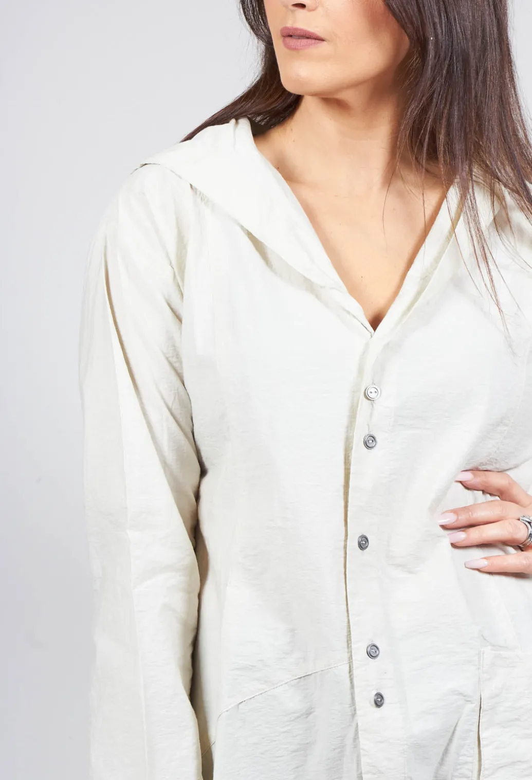 Oversized Hooded Istu Tunic in White Clay