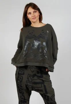 Oversized Jersey Top with Motif in Jungle Print