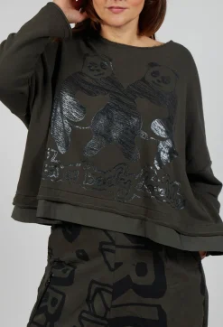 Oversized Jersey Top with Motif in Jungle Print