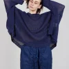 Oversized Knitted Jumper with Square Neckline in Ocean
