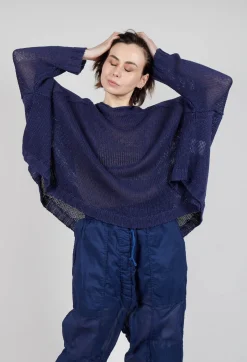 Oversized Knitted Jumper with Square Neckline in Ocean