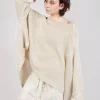 Oversized Knitted Jumper with Square Neckline in Greige