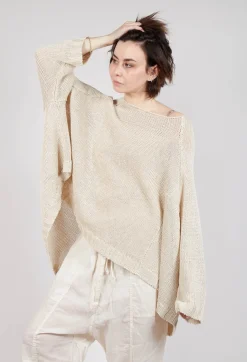 Oversized Knitted Jumper with Square Neckline in Greige