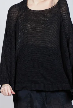 Oversized Knitted Jumper with Square Neckline in Black