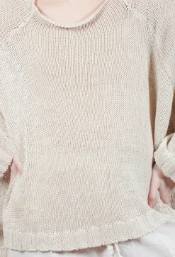 Oversized Knitted Jumper with Square Neckline in Greige